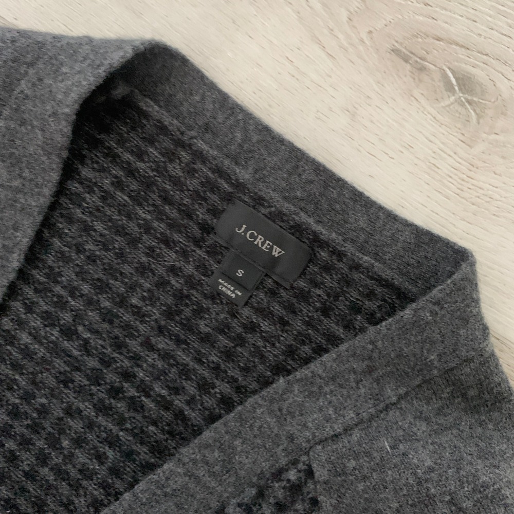 J.Crew Mens Merino Wool Cardigan Sweater Small Gray Houndstooth V-Neck Pocket